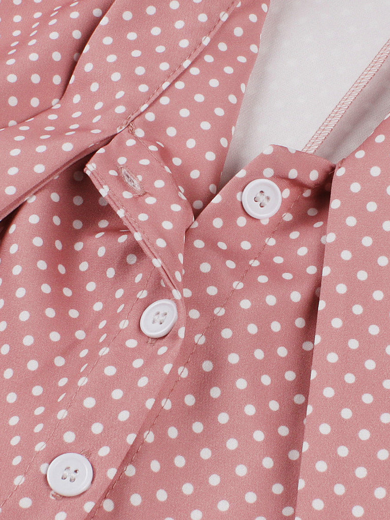 Robe Évasée à Pois avec Nœud Rose Années 1950 4