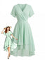 Robe Unie Col V en Mousseline Asymmetrical Années 1950