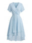 Robe Bleu Col V en Mousseline Asymmetrical Années 1950