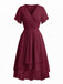 Robe Unie Col V en Mousseline Asymmetrical Années 1950