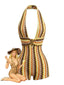 Combishort Col V Profond Tricot Zig-Zag Multicolore Années 70