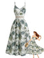 Robe caraco bohème verte motif floral tropical années 70