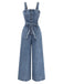 Combinaison Denim Larges Bretelles Ceinturée Boutonné Bleue Années 1930