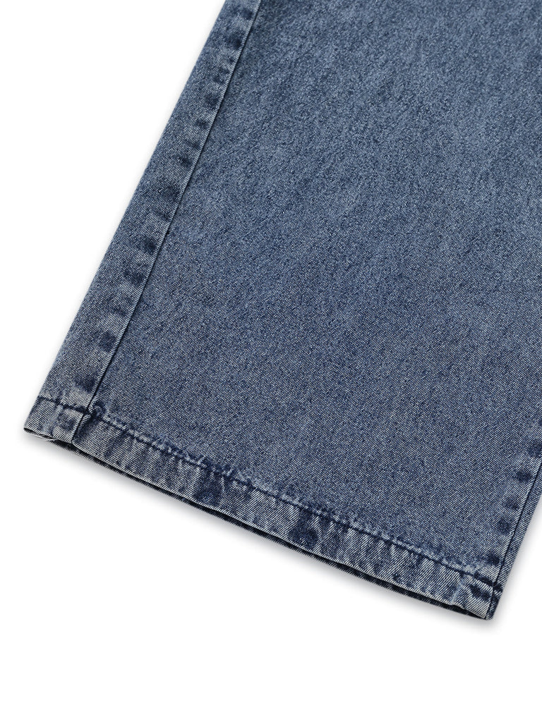 Combinaison Denim Larges Bretelles Ceinturée Boutonné Bleue Années 1930 5