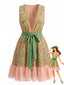 Robe Verte Sans Manches Col V Léopard Années 50