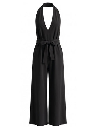 Combinaison à Jambes Larges Halter Col V Profond Ceinturée Unie Années 1930 4
