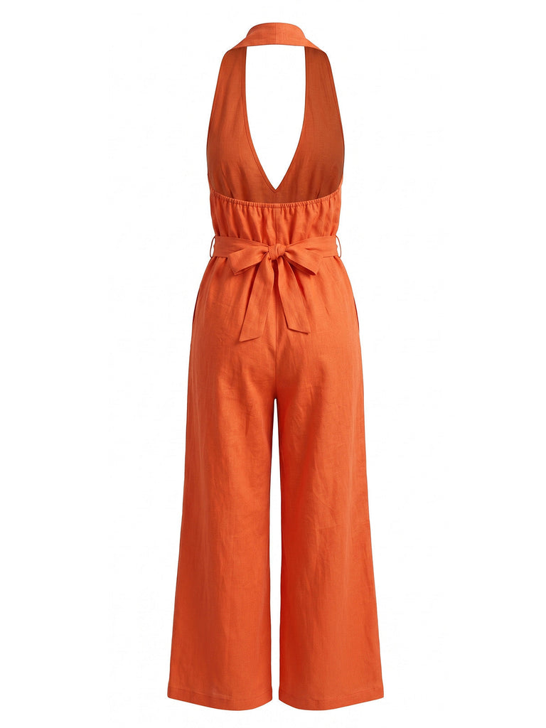 Combinaison à Jambes Larges Halter Col V Profond Ceinturée Unie Années 1930 3