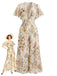 [Prévente] Combinaison Floral Col V en Mousseline Manches Papillon Multicolore Années 1950