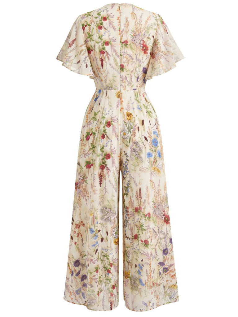 [Prévente] Combinaison Floral Col V en Mousseline Manches Papillon Multicolore Années 1950 3