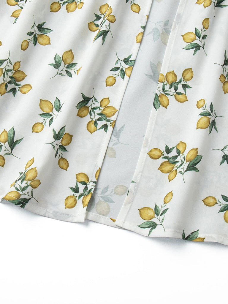 Robe Col V Imprimé Citron Fendue Taille Haute Années 1950 8