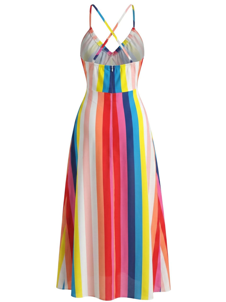 Robe Évasée à Bretelles Rayée Arc-en-Ciel Années 1930 3