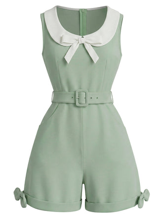 [Prévente] Combishort Col Claudine Nœud Ceinturée Vert Sauge Années 1950 2