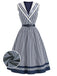 [Prévente] Robe Rayée Col Marin Col Châle Ceinturée Bleue Années 1940