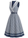 [Prévente] Robe Rayée Col Marin Col Châle Ceinturée Bleue Années 1940 3