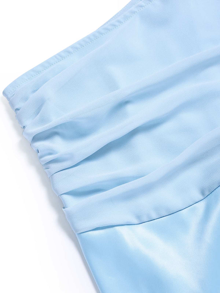 [Prévente] Robe Sirène Satin Halter Asymétrique à Volants Bleue Années 1930 7