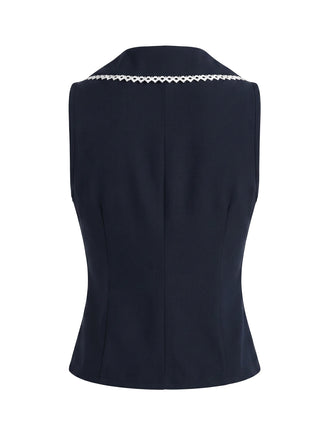 Tops Dentelle Col Marin Sans Manches Bleu Marine Années 1950 2