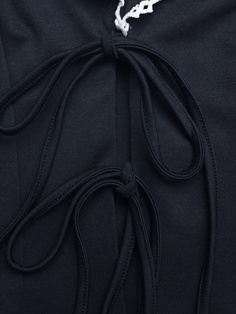 Tops Dentelle Col Marin Sans Manches Bleu Marine Années 1950 4