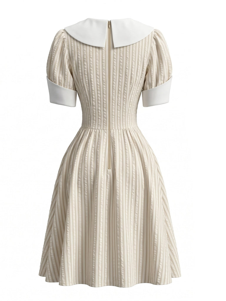 Robe Rayée Col Marin Manches Bouffantes Col à Nouer Années 1950 6