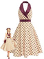 Robe dos-nu abricot satin pois col châle années 50