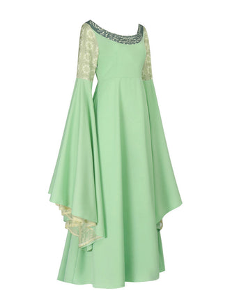Robe Inspiration Elfe Princesse Brodée Cosplay Verte Années 1980 2