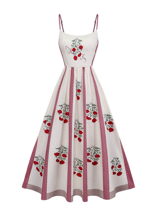 Robe Évasée Rose Bretelles Fines Beige Années 1950 2