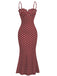 Robe rouge pois fines bretelles et coupe sirène années 1930