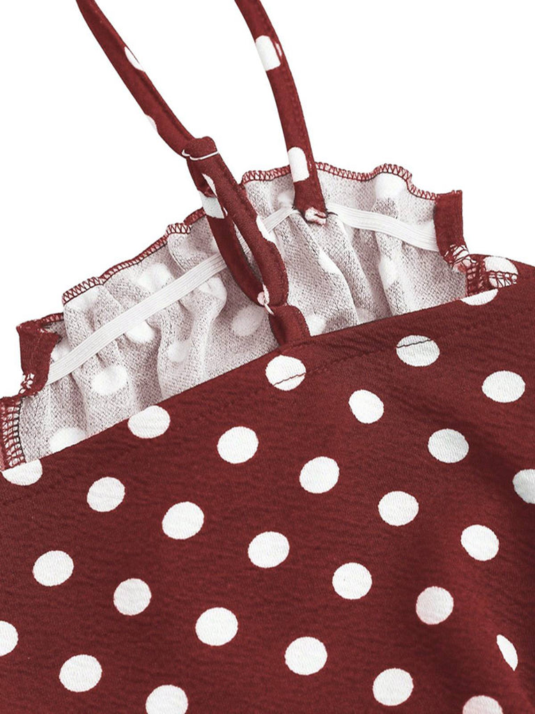 Robe rouge pois fines bretelles et coupe sirène années 1930