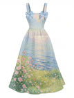 [Prévente] Robe Florale Inspiration Monet Paysage à Bretelles Nœud Années 1950