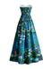Robe bustier bleue motif nénuphars et décolleté cœur années 50