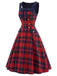 [Prévente] Robe à carreaux tartan, col carré, nœud et double boutonnage Années 1950 - 3