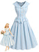 Robe Sans Manches Revers Rayée Bleu Clair Années 1950