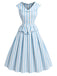 Robe Sans Manches Revers Rayée Bleu Clair Années 1950