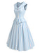Robe Sans Manches Revers Rayée Bleu Clair Années 1950
