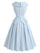 Robe Sans Manches Revers Rayée Bleu Clair Années 1950