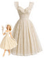 Robe Évasée Col Cœur en Dentelle Beige Années 1950