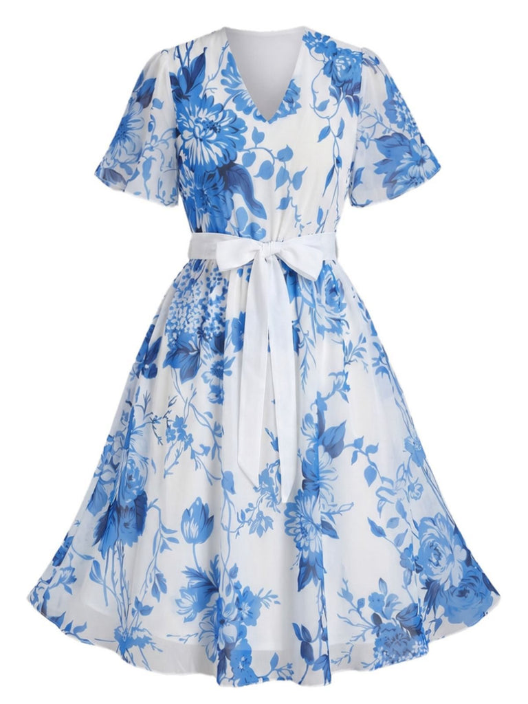 [Grande Taille] Robe Floral Col V Mousseline Années 1950