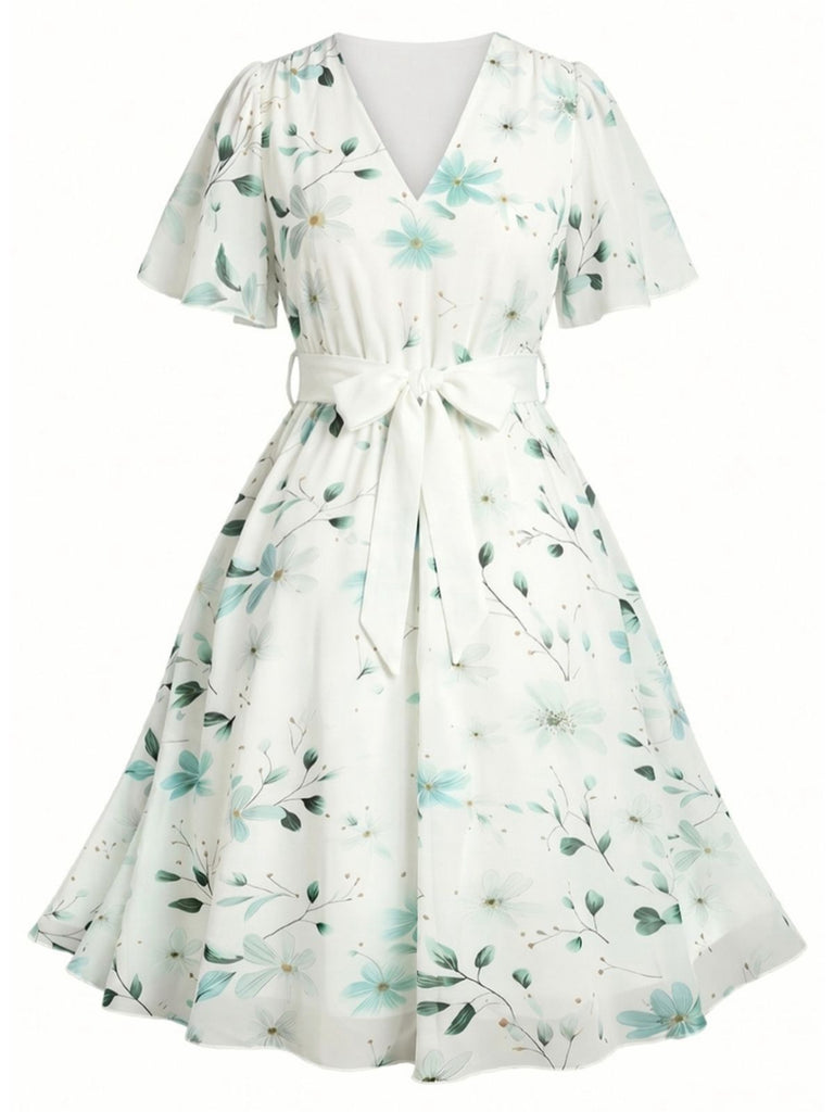 [Grande Taille] Robe Floral Col V Mousseline Années 1950