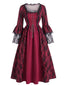 Robe victorienne rouge baroque à lacets et manches cloche années 1950