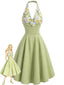 Robe Vert Floral Col V Dos Nu Années 1950
