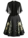 Robe Noir Tête de Mort Rose Gothique Avec Cape Années 1950