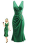 [Prévente] Robe sirène verte satin col V et détails drapés années 30