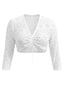 Top court blanc transparent dentelle col V et détails froncés années 50