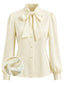 Blouse crème manches longues et col nœud années 40