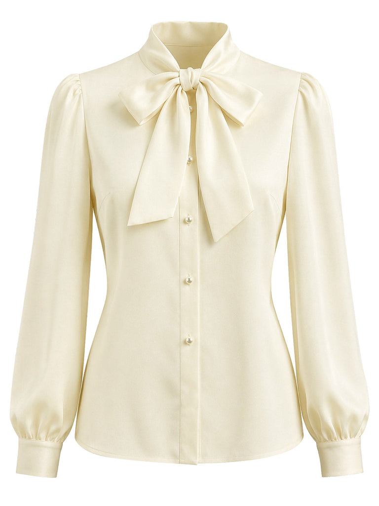 [Prévente] Blouse crème à col lavallière et manches longues Années 1940