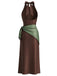 [Prévente] Robe ajustée marron en satin à col Halter et foulard Années 1930 - 3