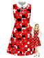 Robe Mod à Carreaux Floral avec Nœud Rouge Années 1960