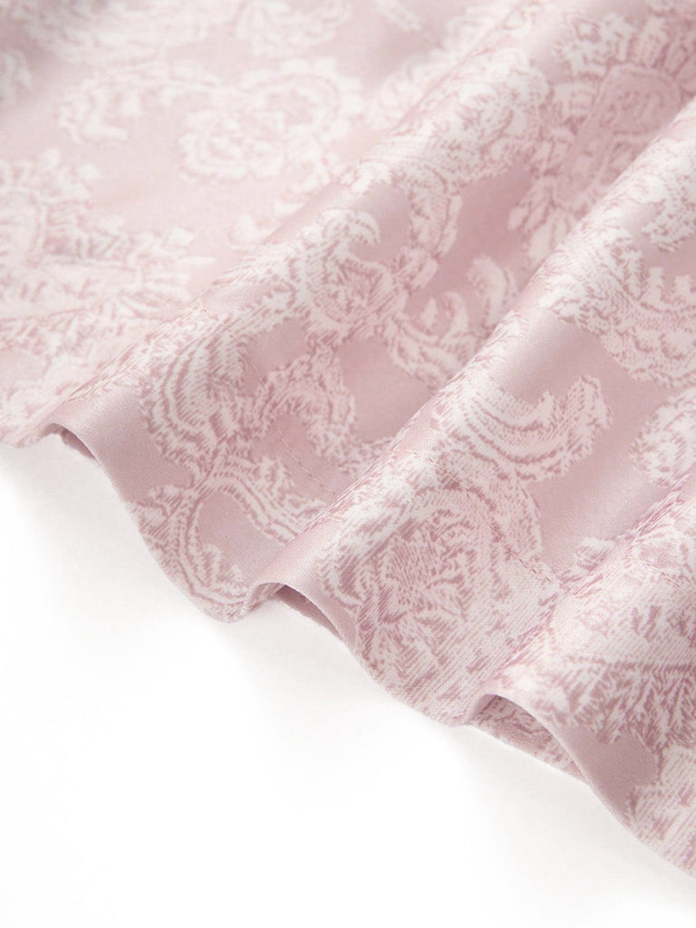 Robe Florale Rose Foncé Col Carré avec Tablier Pailleté Années 1950 4