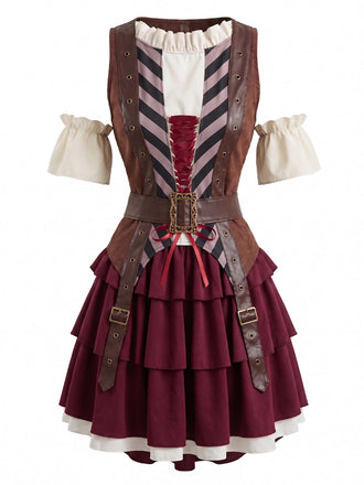 Ensemble costume de pirate somalien à corset et volants étagés années 1980