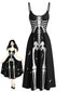 Robe nuisette noire motif squelette pour Halloween années 30