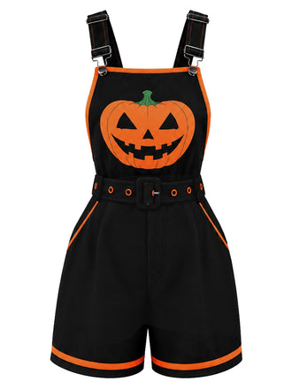 Salopette noir Halloween à citrouilles et poches Années 1960